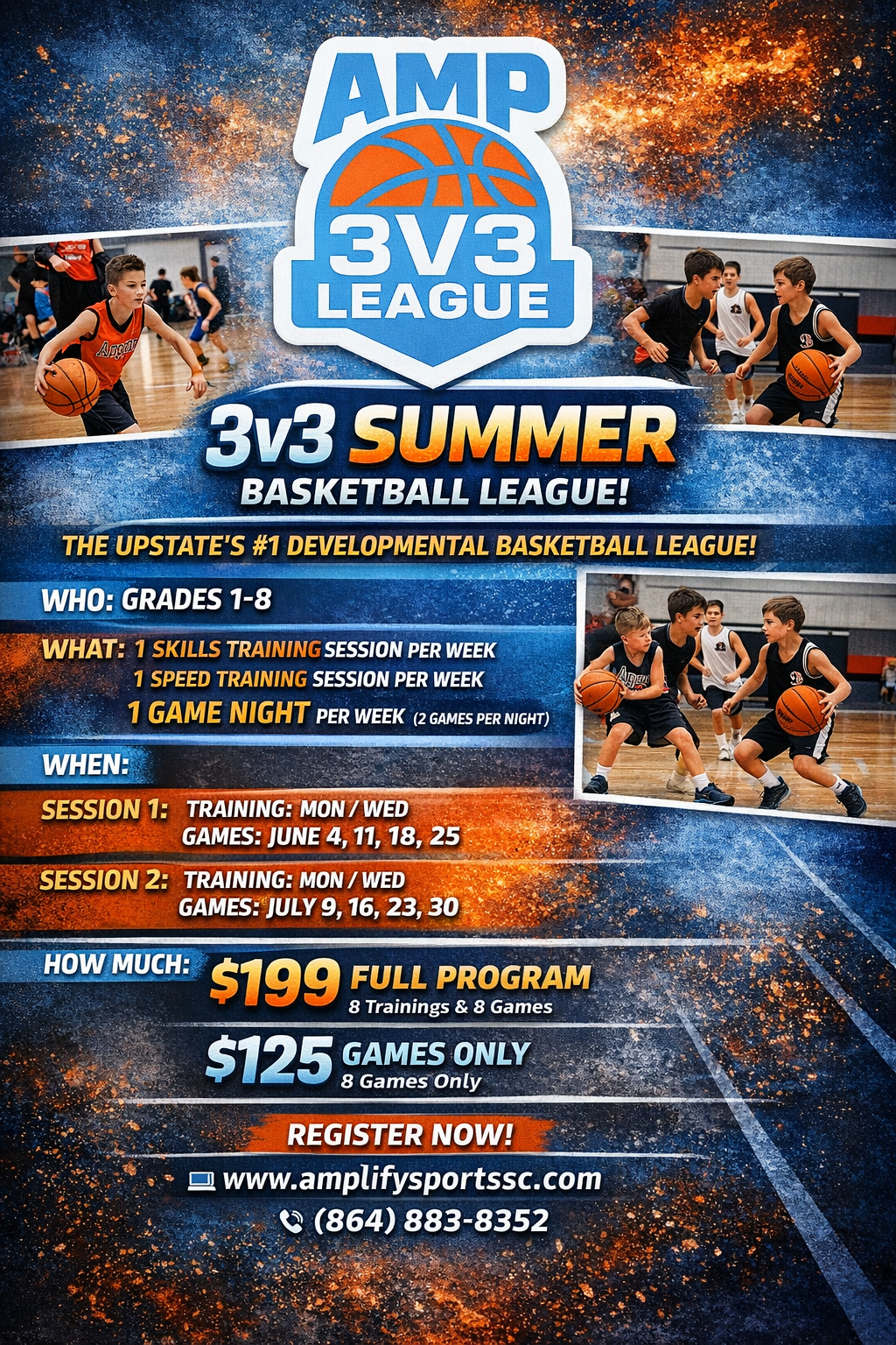 Amplify Sports 3v3 Summer Basketball League flyer