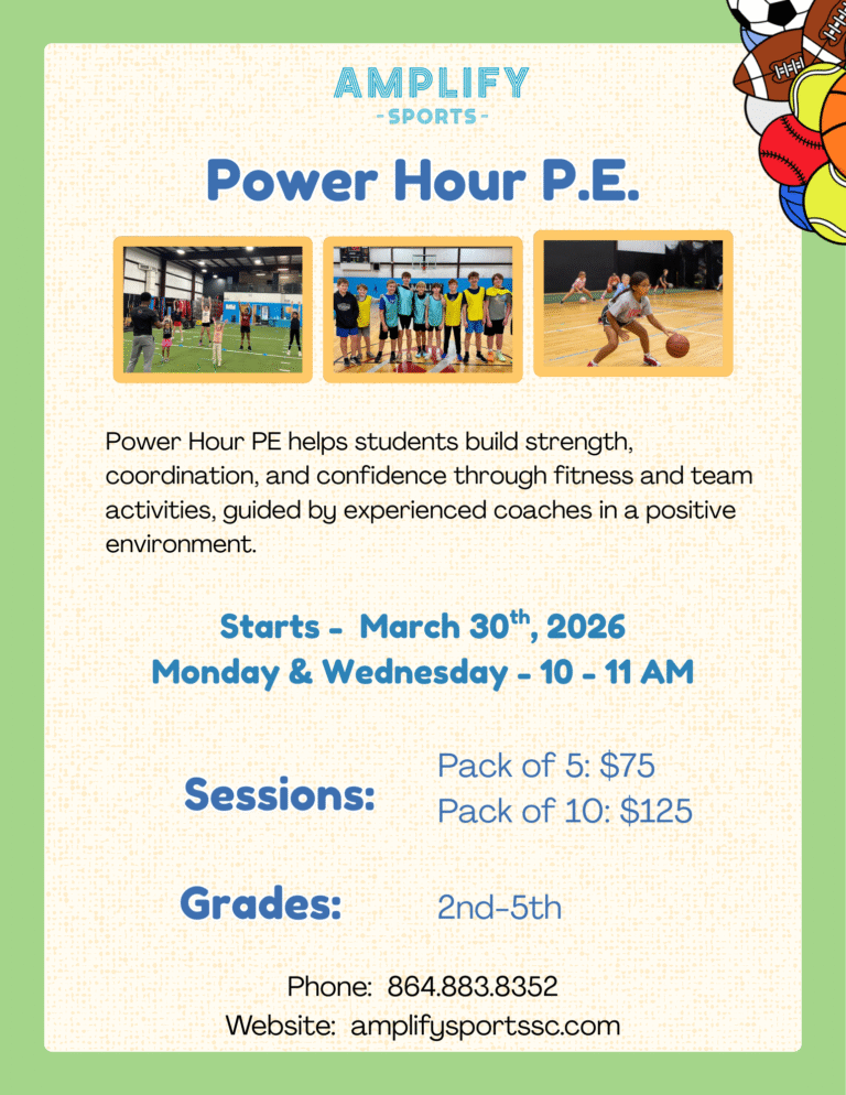 Homeschool PE Power Hour at Amplify Sports for grades 2nd to 5th, Mondays and Wednesdays 10 to 11 AM starting March 30, 2026