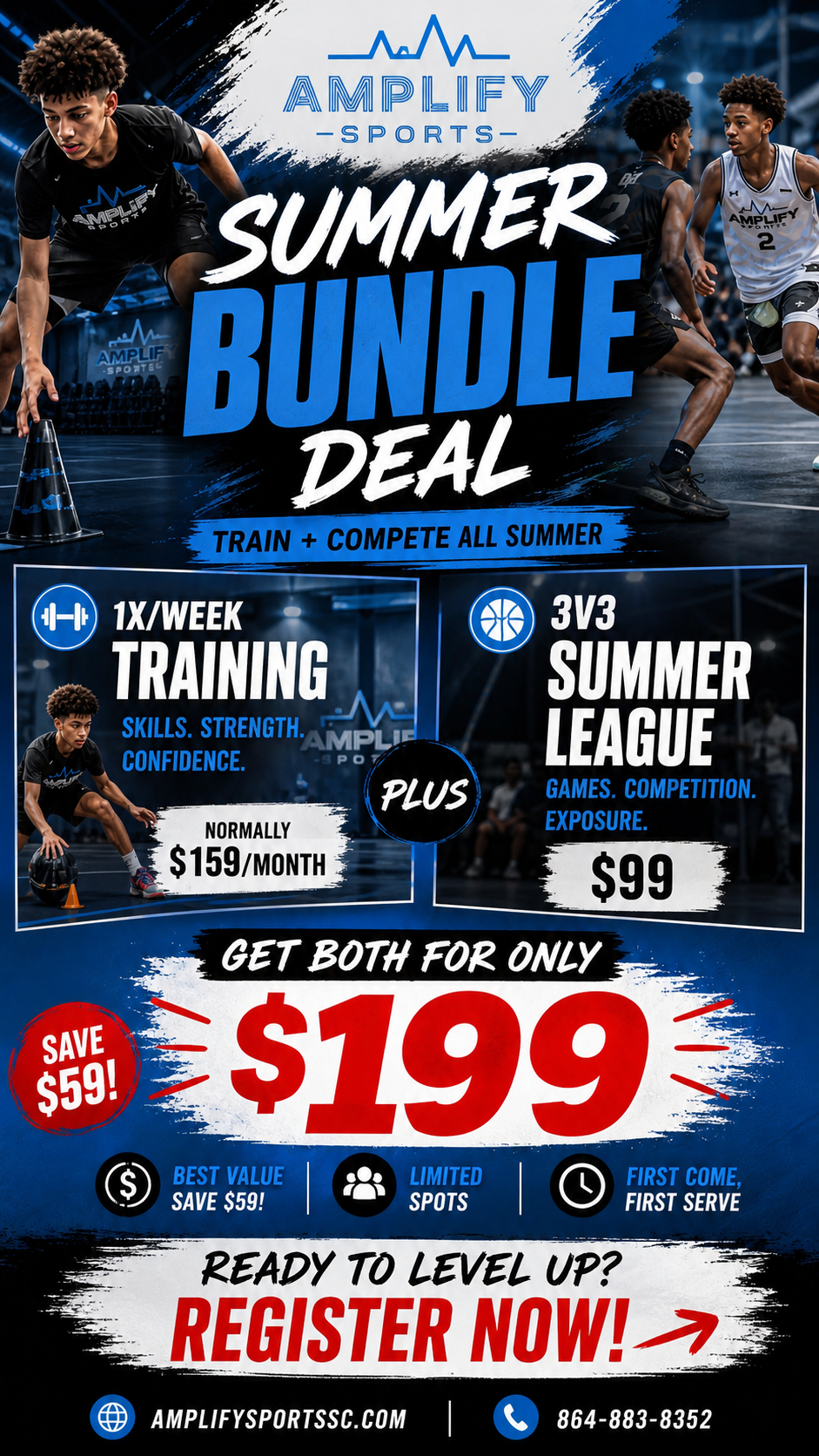 Amplify Sports 3v3 Summer Basketball League Flyer