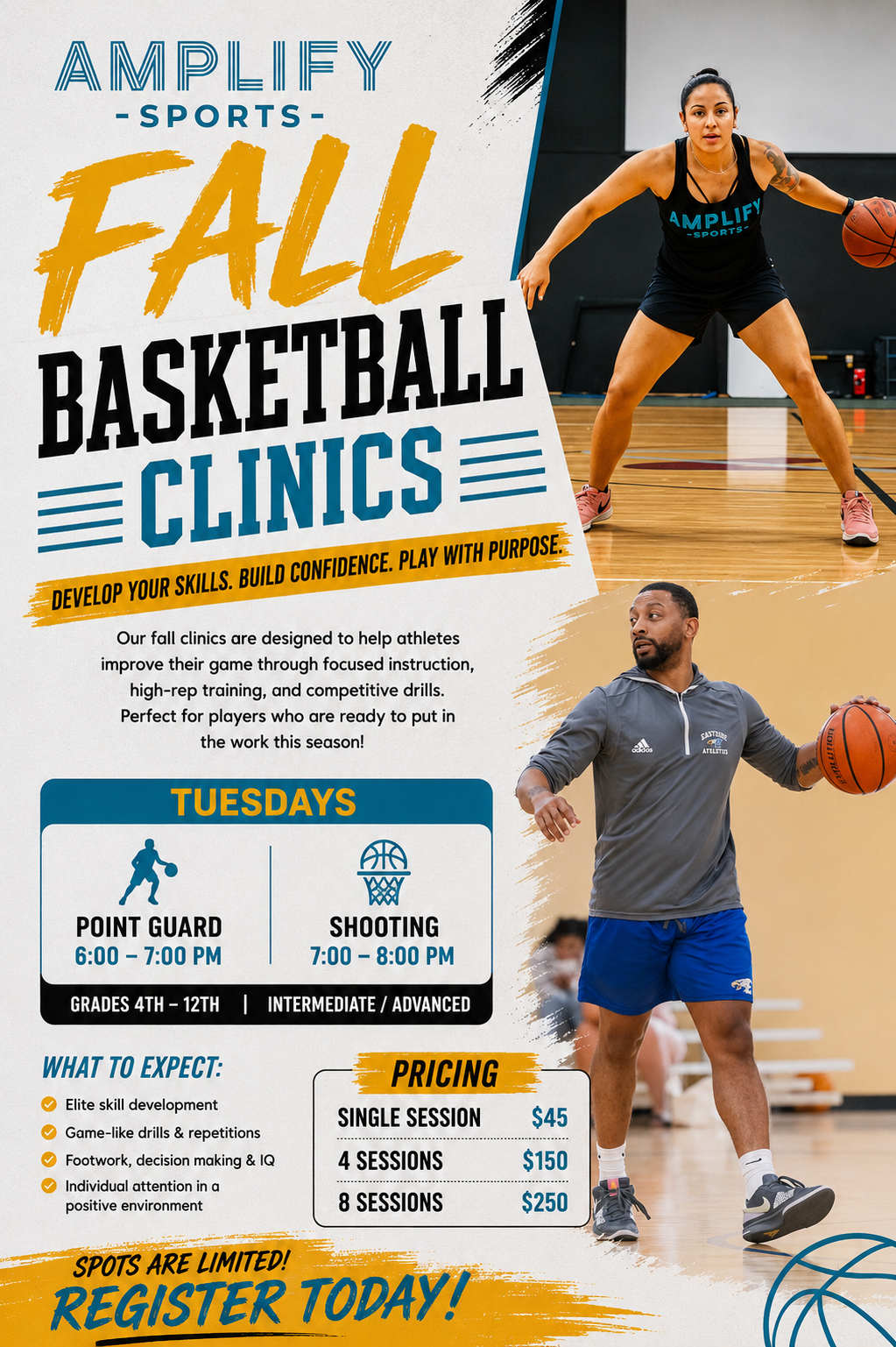 Fall basketball clinics at Amplify Sports featuring Point Guard and Shooting Clinics in Upstate South Carolina
