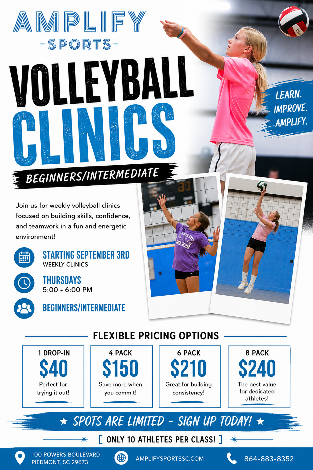 Volleyball training Upstate South Carolina beginner and intermediate clinic at Amplify Sports