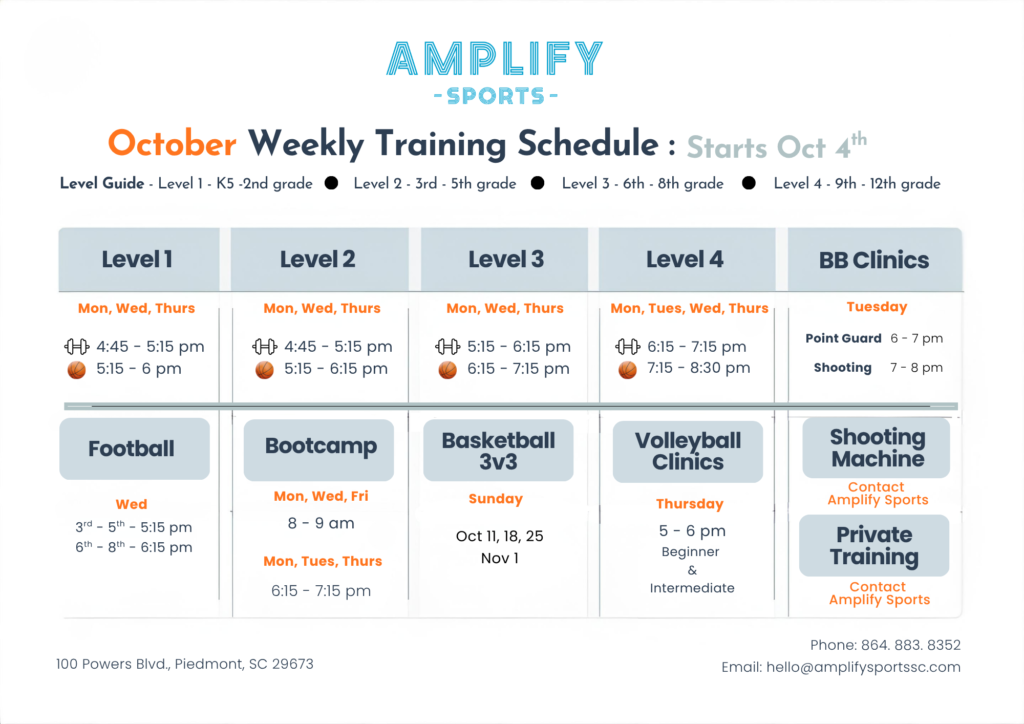 Amplify Sports Oct 2026 training schedule.